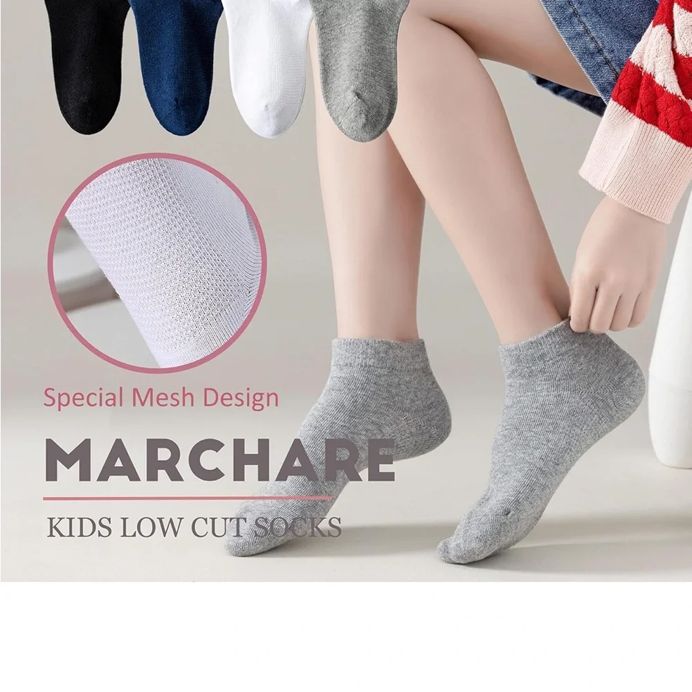 Boys/Girls Low Cut Cotton Socks Kids Ankle Socks - Black, Gray, and White